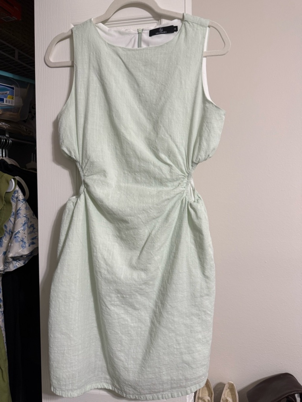 Sleeveless Mini Dress in Pale Mint with Side Cutout Detail